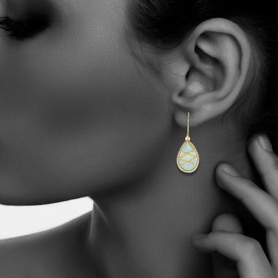 Gold Plated Sterling Silver Hand Wrapped Large Teardrop Chalcedony Earring