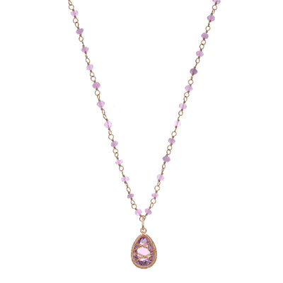 Rose Gold Plated Sterling Silver Hand Wrapped Beaded Amethyst Stone Pendant Necklace