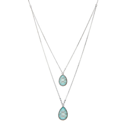Sterling Silver Hand Wrapped Bi-Layered Teardrop Chalcedony Pendant Necklace