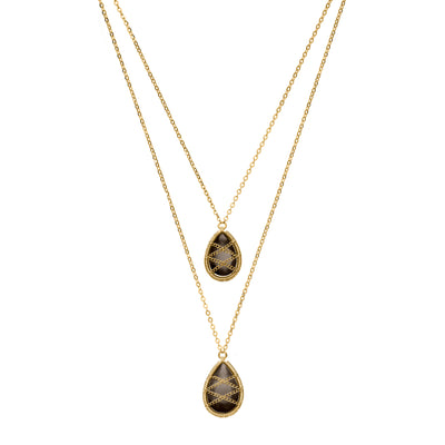 Gold Plated Sterling Silver Hand Wrapped Bi-Layered Teardrop Smoky Quartz Pendant Necklace