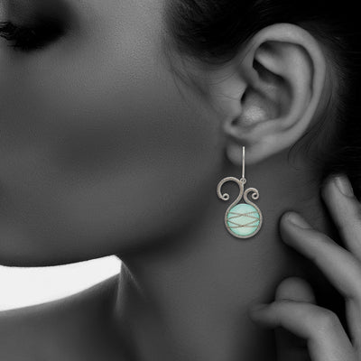 Sterling Silver Hand Wrapped Asymmetric Chalcedony Stone Earring
