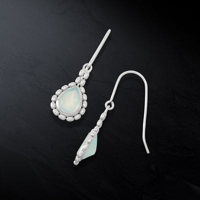 Sterling Silver Beads Earring With Aqua Chalcedony Teardrop Stone