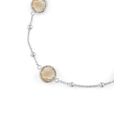 Sterling Silver Bezel Bracelet With Small Silver Stations And Citrine Round Gemstones
