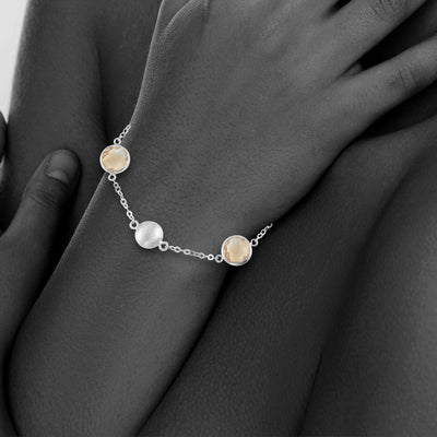 Sterling Silver Bead And Bezel Bracelet With Citrine Round Gemstones