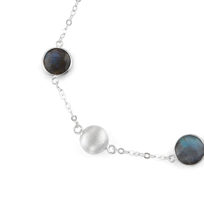 Sterling Silver Bead And Bezel Bracelet With Labadorite Round Gemstones