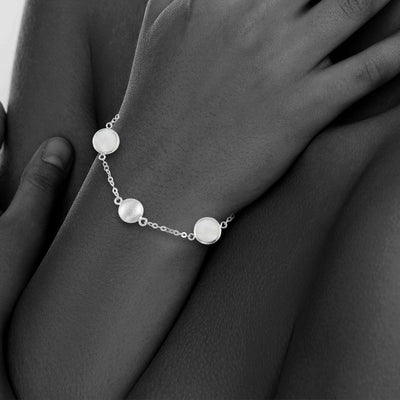 Sterling Silver Bead And Bezel Bracelet With Moonstone Round Gemstones