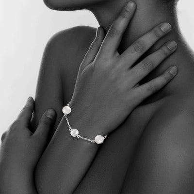 Sterling Silver Bead And Bezel Bracelet With Rose Quartz Round Gemstones
