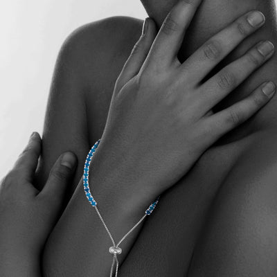 Sterling Silver Drawstring With Blue Spinel Gemstone Bracelet