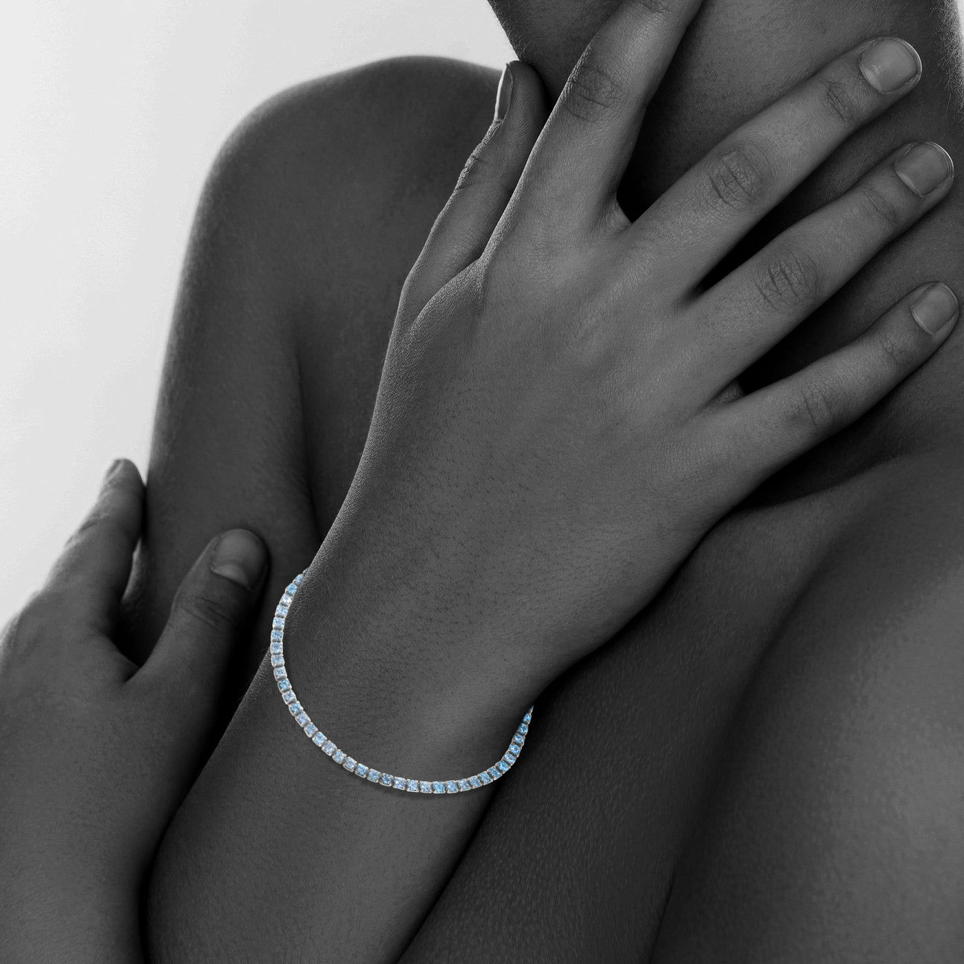 Sterling Silver With Blue Topaz Gemstone Tennis Bracelet