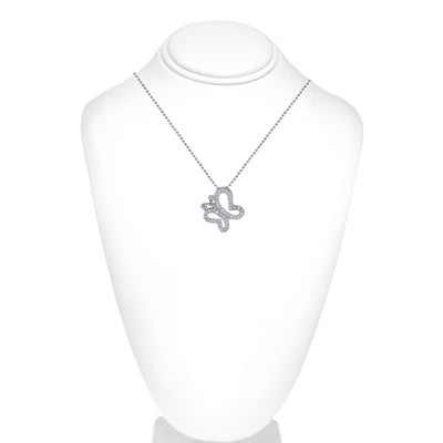 Sterling Silver Open Butterfly With Cz Pendant Necklace