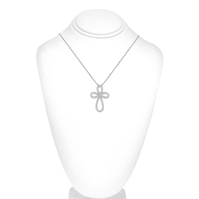Sterling Silver Large Open Cross With Cz Pendant Necklace