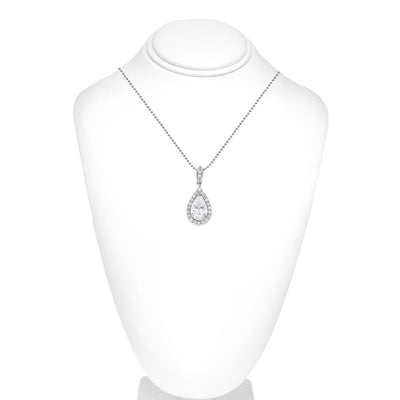 Sterling Silver Open Teardrop With Cz And Large Clear Cz Center Stone Pendant Necklace