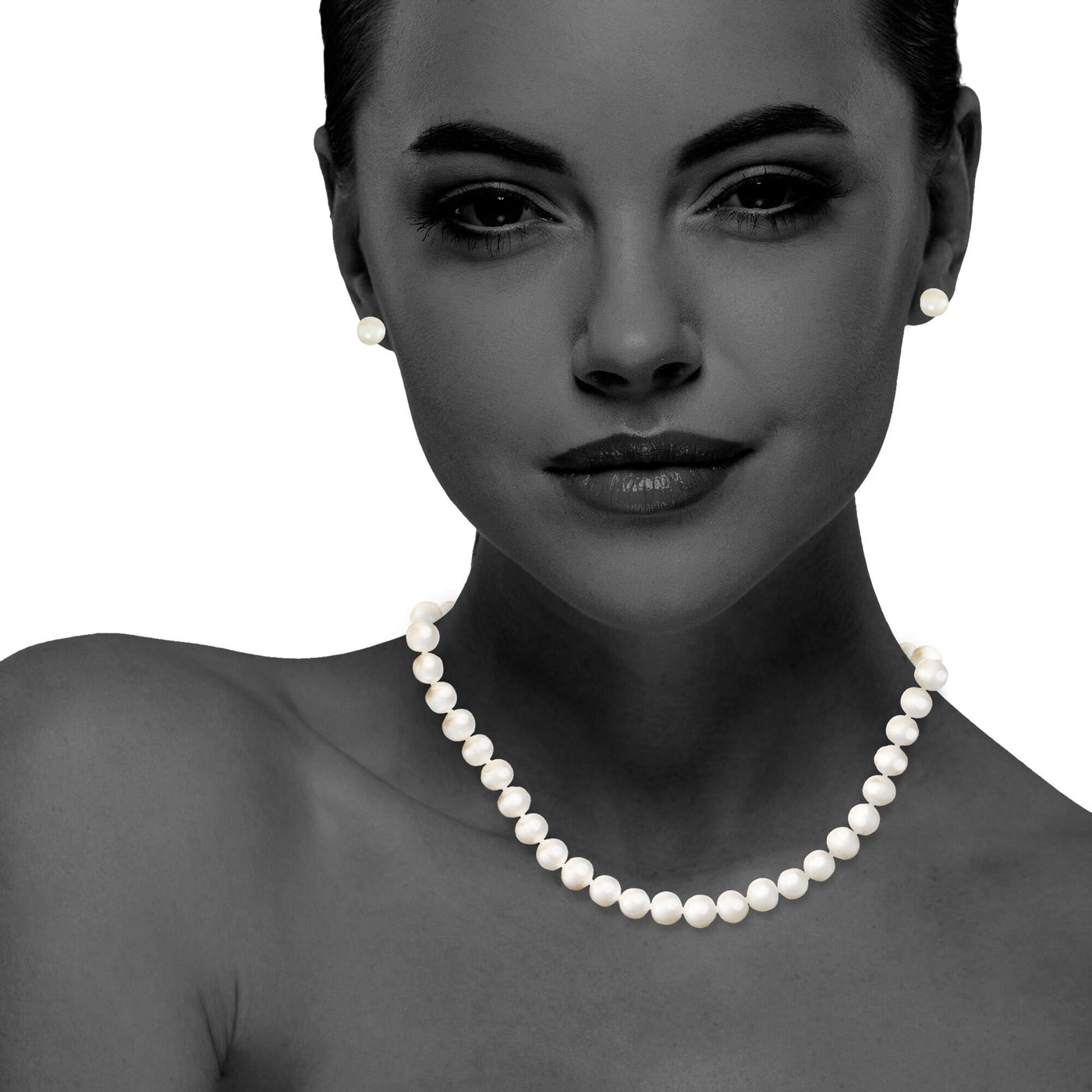 Three Piece Set: White Fresh Water Potato Pearl NecklaceWith Matching Bracelet And Earrings