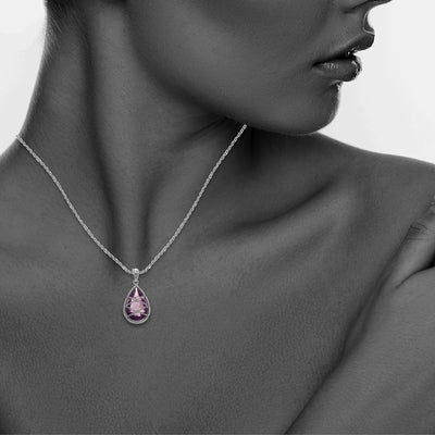 Sterling Silver Hand Wrapped Teardrop Amethyst Stone Pendant Necklace