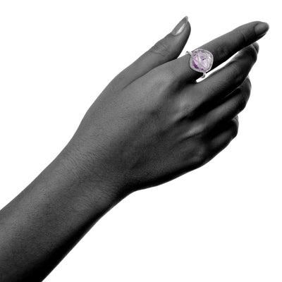 Sterling Silver Hand Wrapped Squared Amethyst Stone Ring