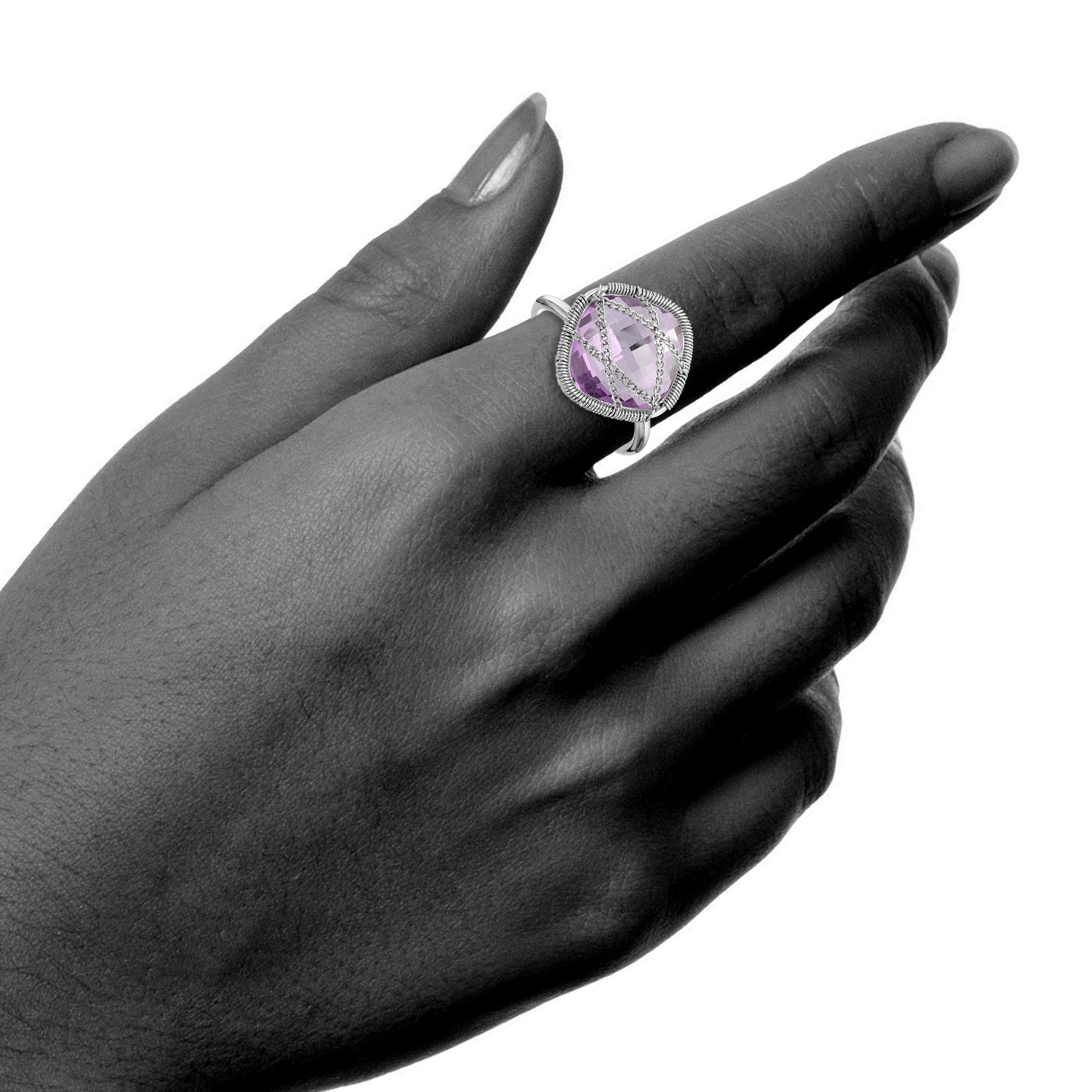 Sterling Silver Hand Wrapped Squared Amethyst Stone Ring