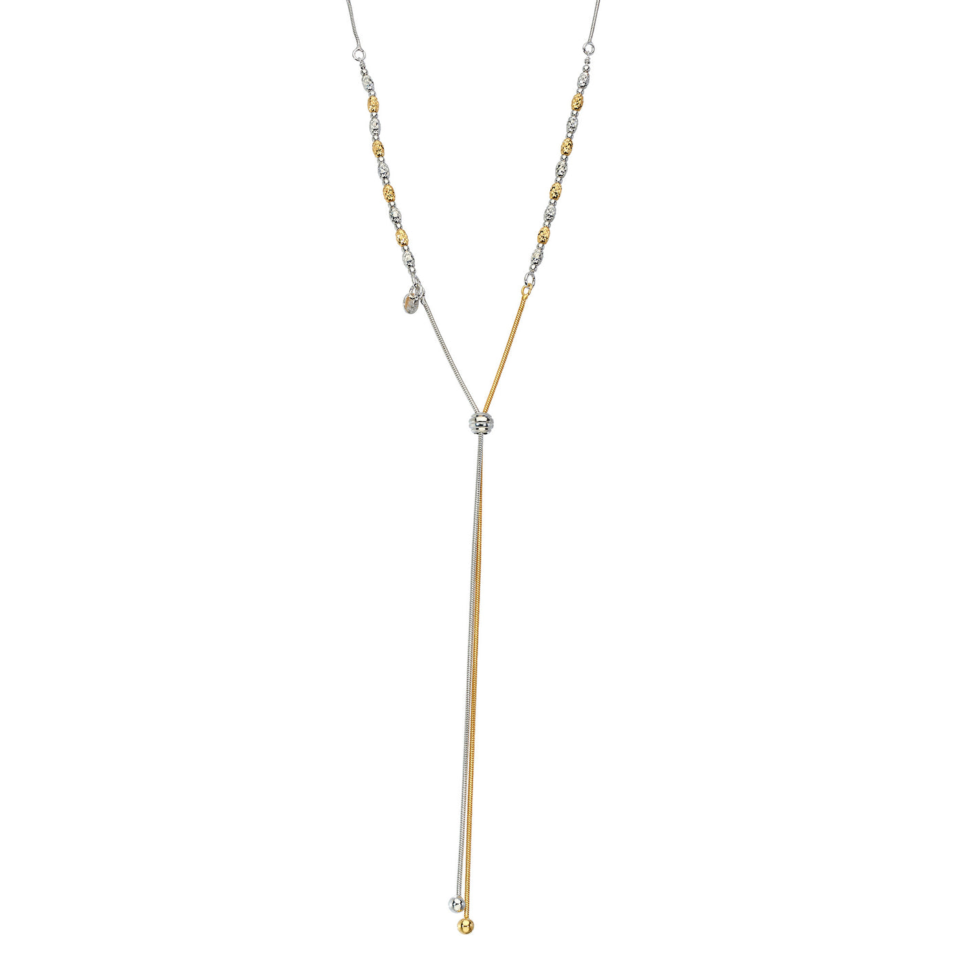 Gold And Sterling Silver Adjustable Necklace With Dc Beads And Dangle Strands