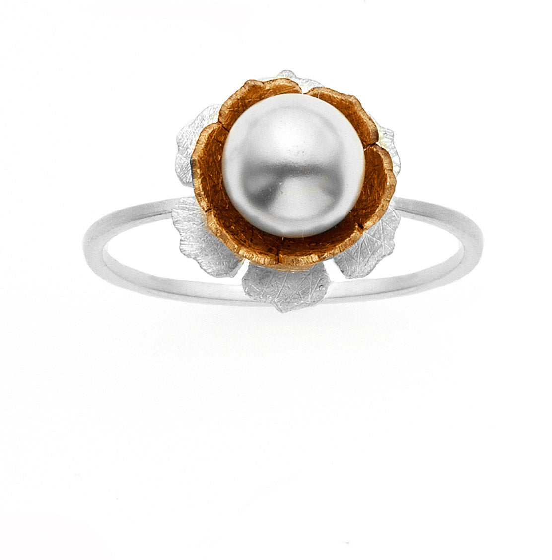 Rebecca Sloane Rose Gold Plated Sterling Silver Pearl Flower Ring