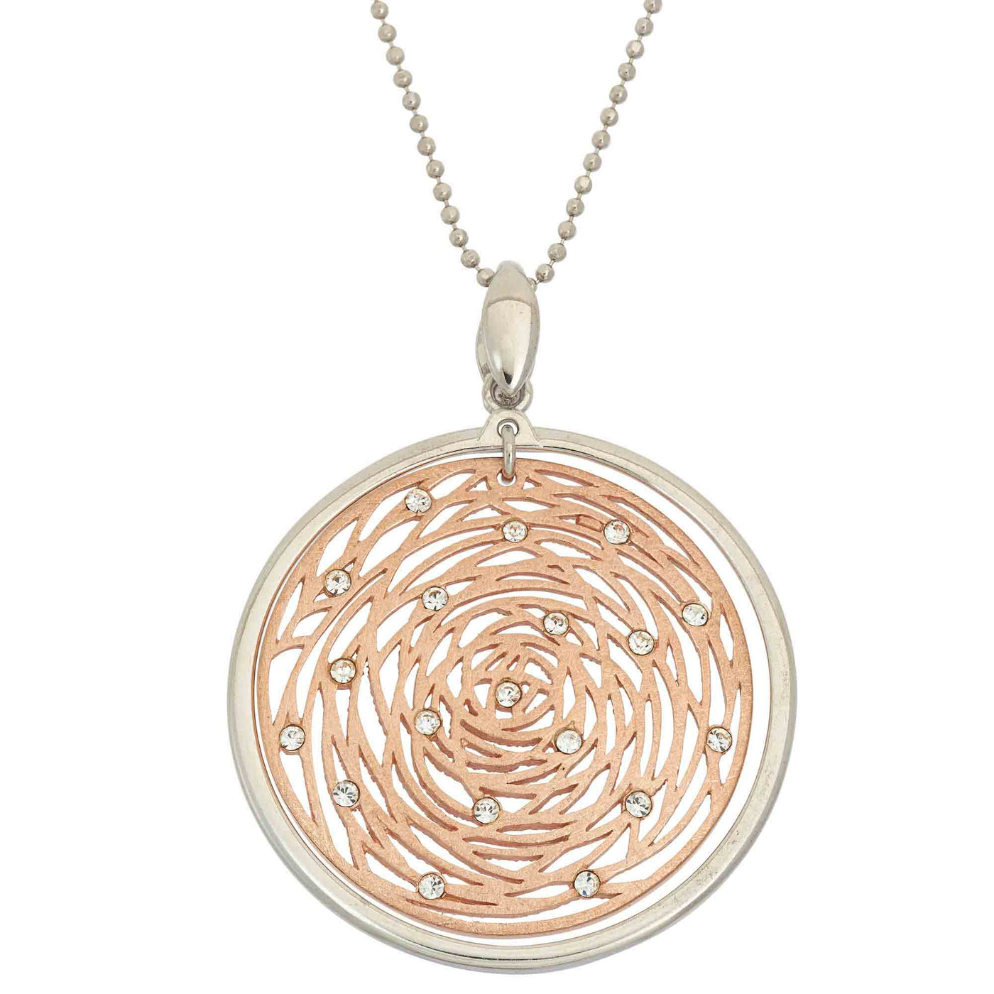 Rebecca Sloane Rose Gold Silver Circle Pendant with Crystal