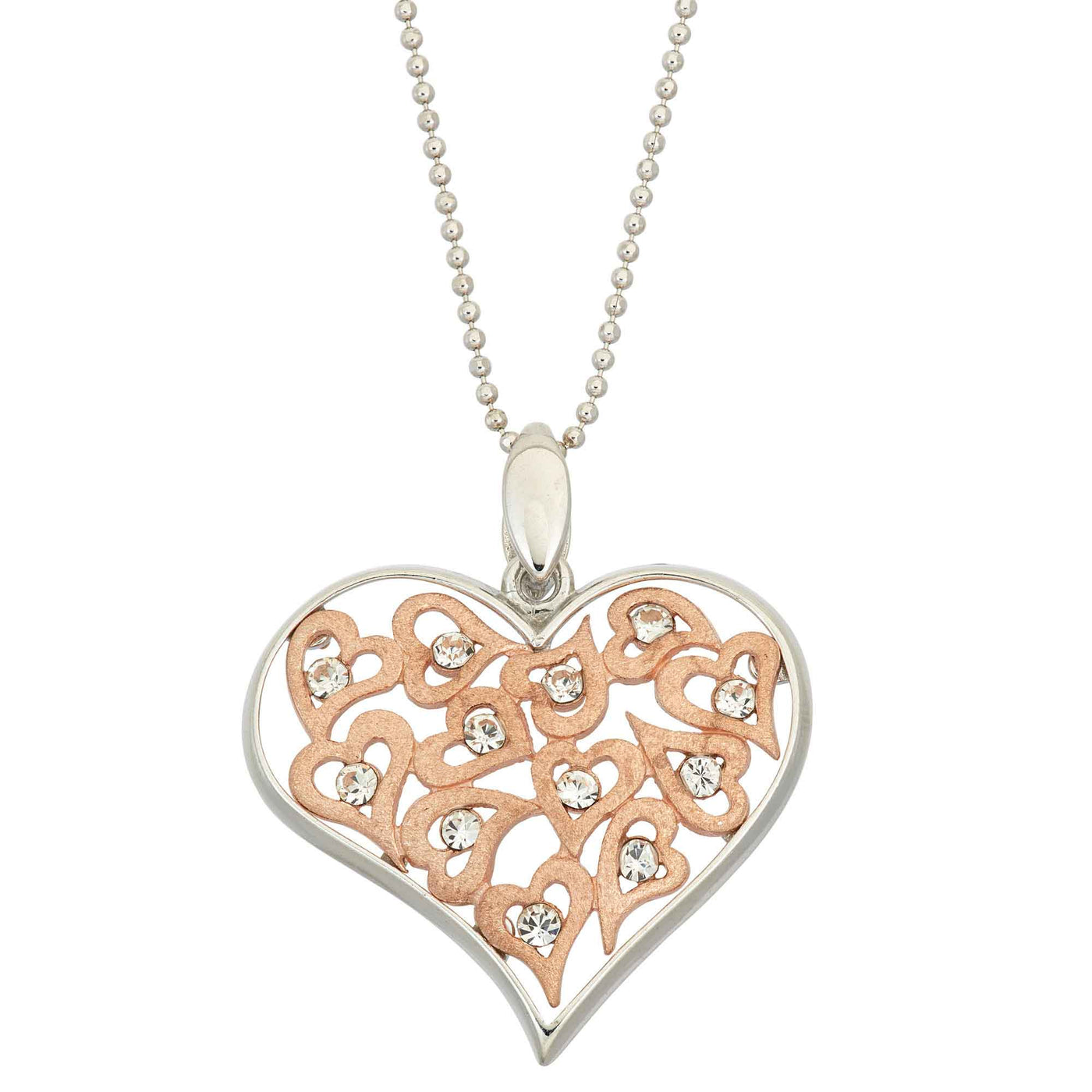 Rebecca Sloane Rose Gold Silver Heart With White Crystal Pendant