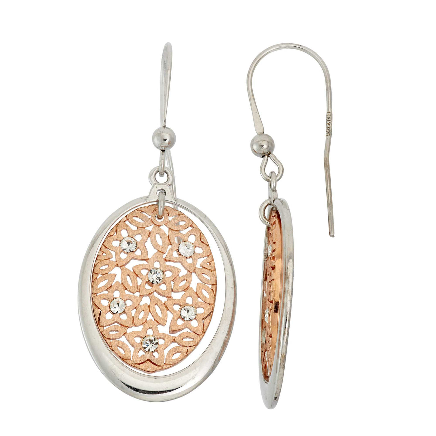 Rebecca Sloane Rose Gold Silver Oval Star Earring with Crystal