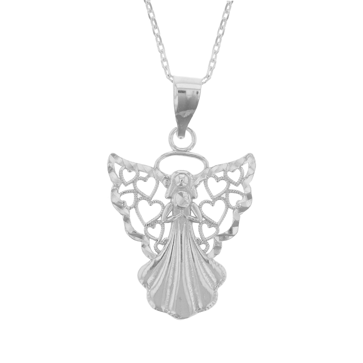 Rebecca Sloane Sterling Silver Diamond Cut Filigree Wing Angel Pendant Necklace