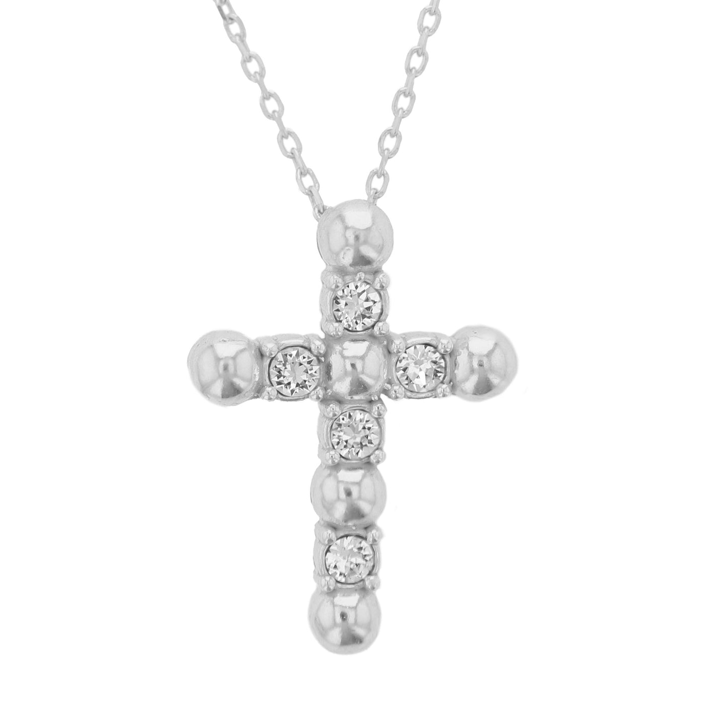 Rebecca Sloane Sterling Silver Ball Cross Necklace with crystals
