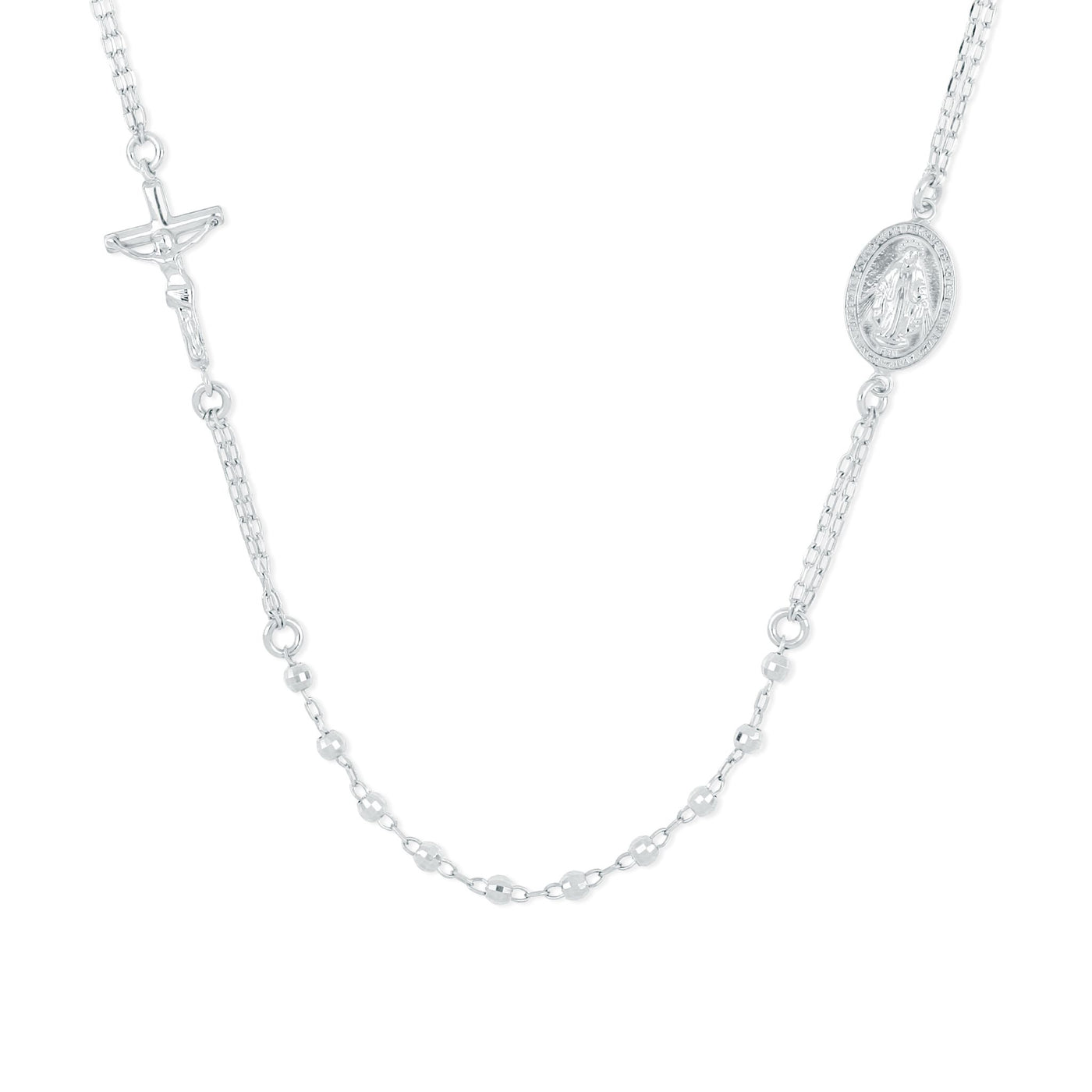 Rebecca Sloane Sterling Silver Rosary Beaded Necklace with Miraculous