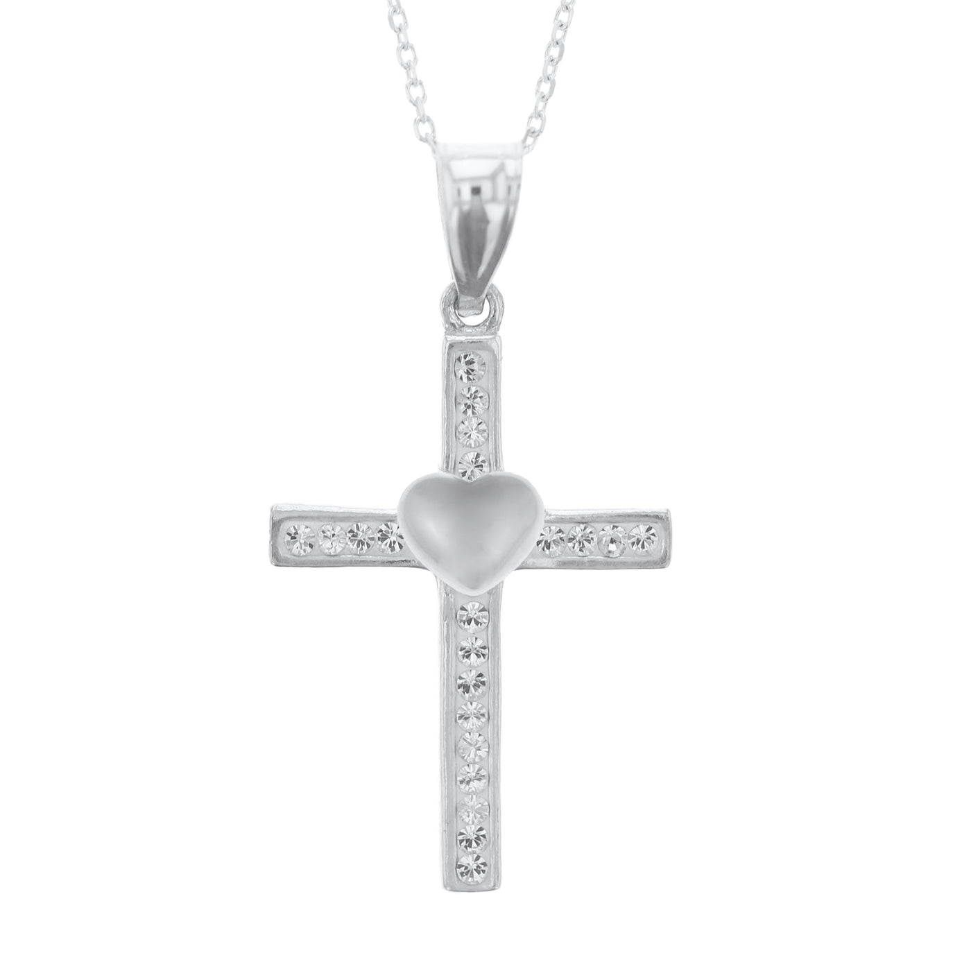 Rebecca Sloane Sterling Silver Crystal Cross with Heart Necklace