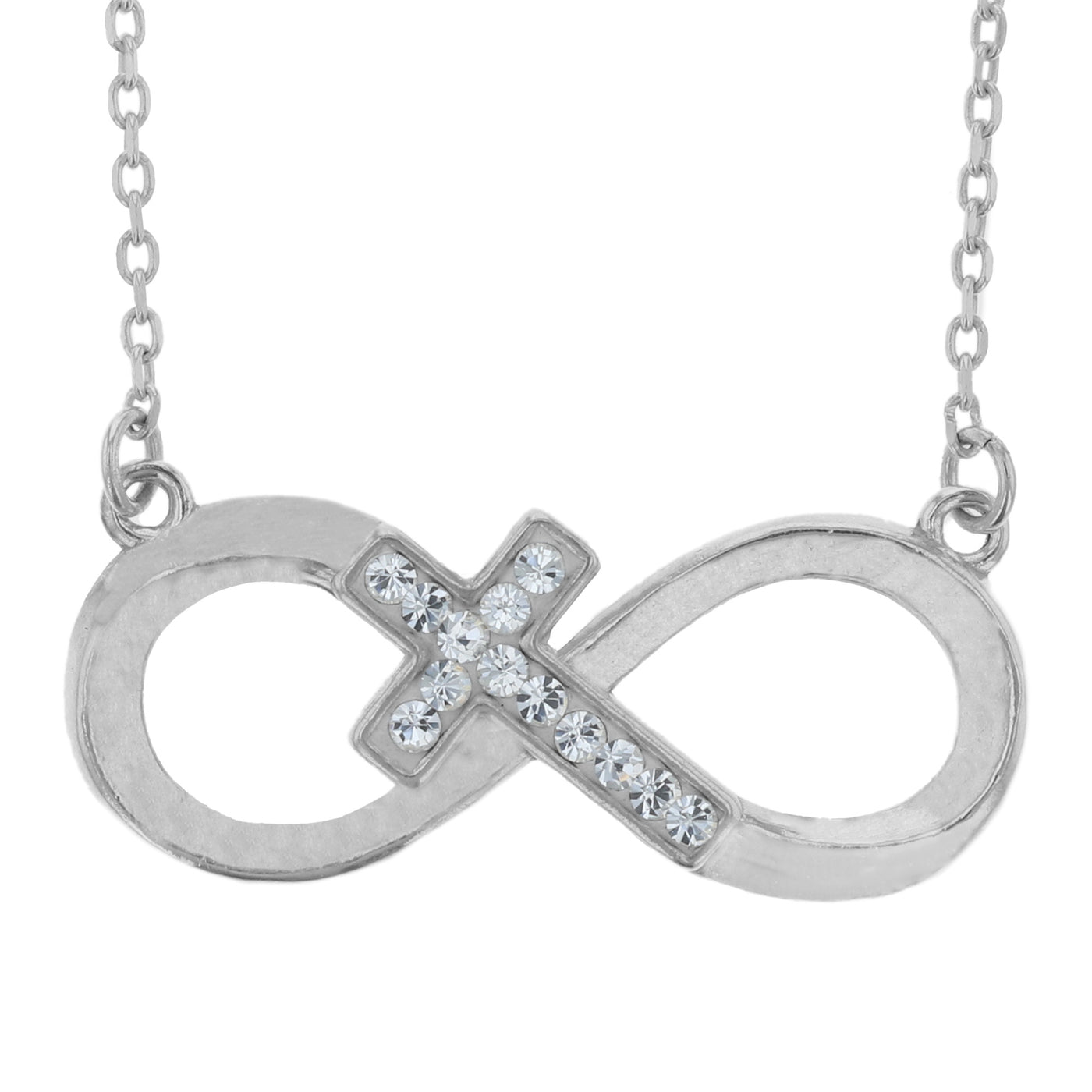 Rebecca Sloane Sterling Silver Crystal Infinity with Cross Pendant Necklace