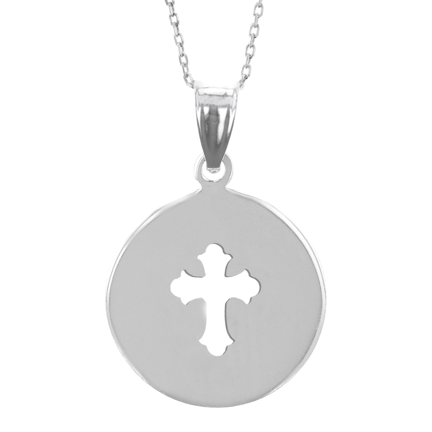 Rebecca Sloane Sterling Silver Round Disc with Cut out Cross Necklace