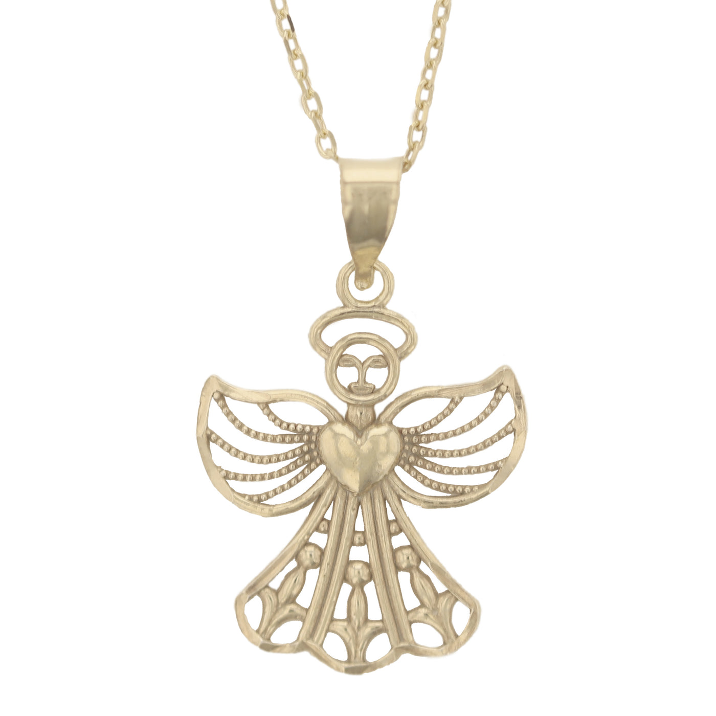 Rebecca Sloane Gold Plated Sterling Silver Diamond Cut Filigree Angel Pendant Necklace