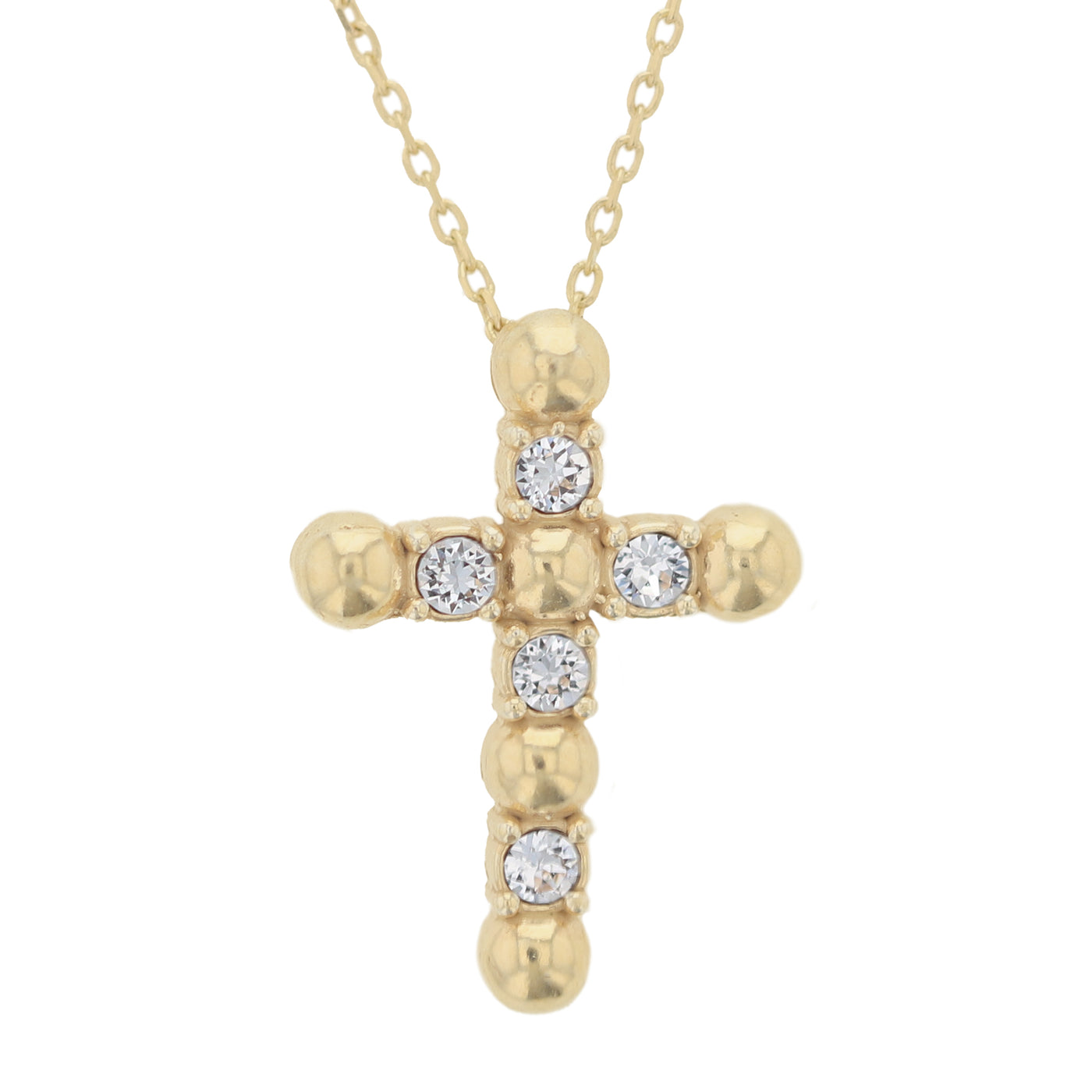 Rebecca Sloane Gold Plated Sterling Silver Ball Cross Necklace with Crystals