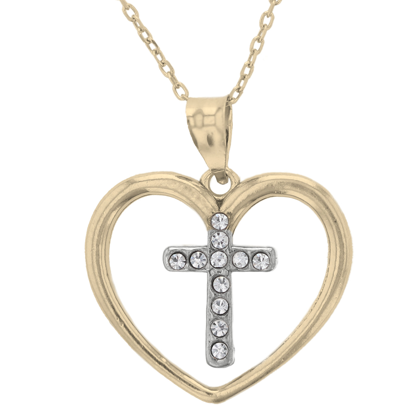Rebecca Sloane Gold Plated Sterling Silver Crystal Cross within Heart Necklace