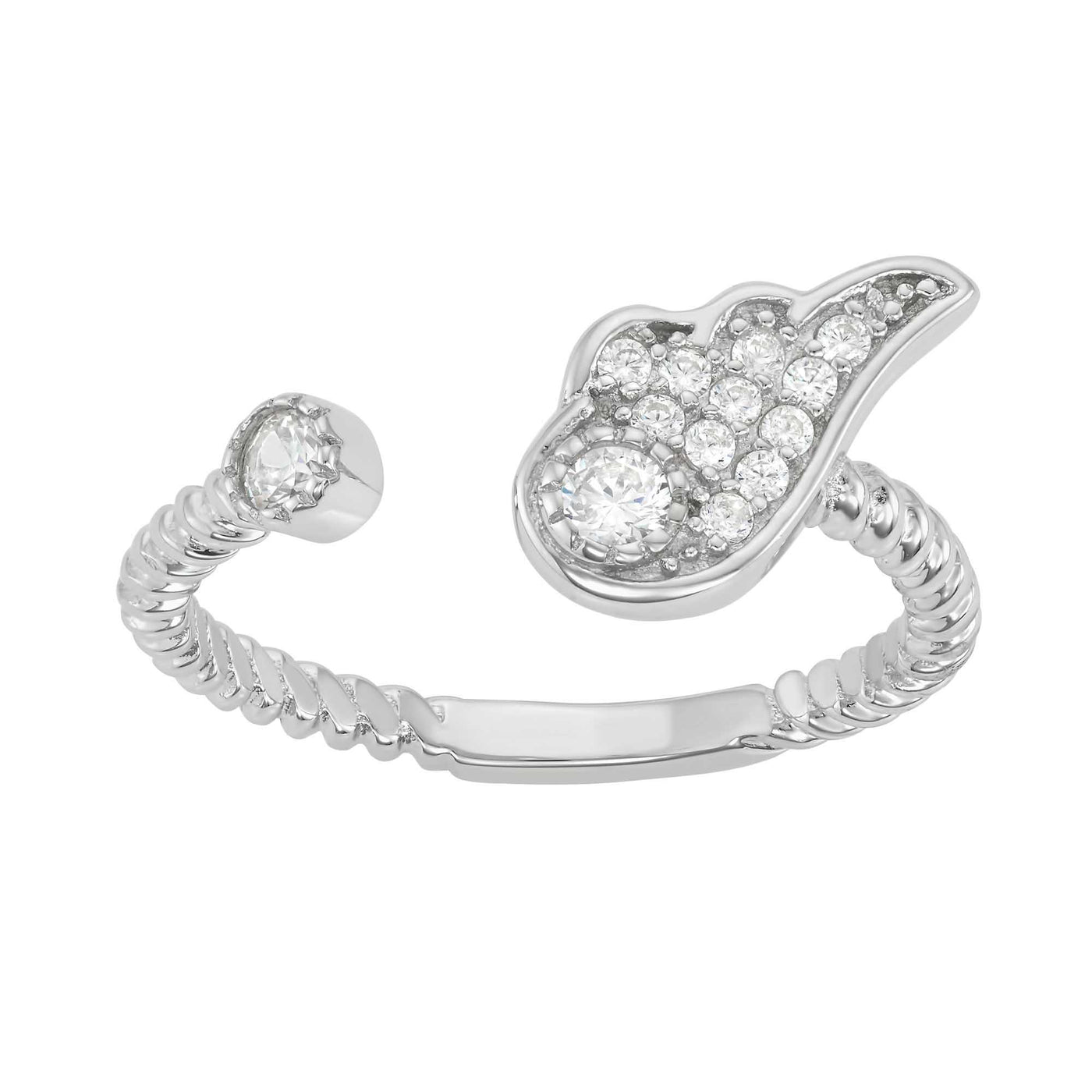 Rebecca Sloane Silver Angel Wing and Circle Ring With CZ Stones