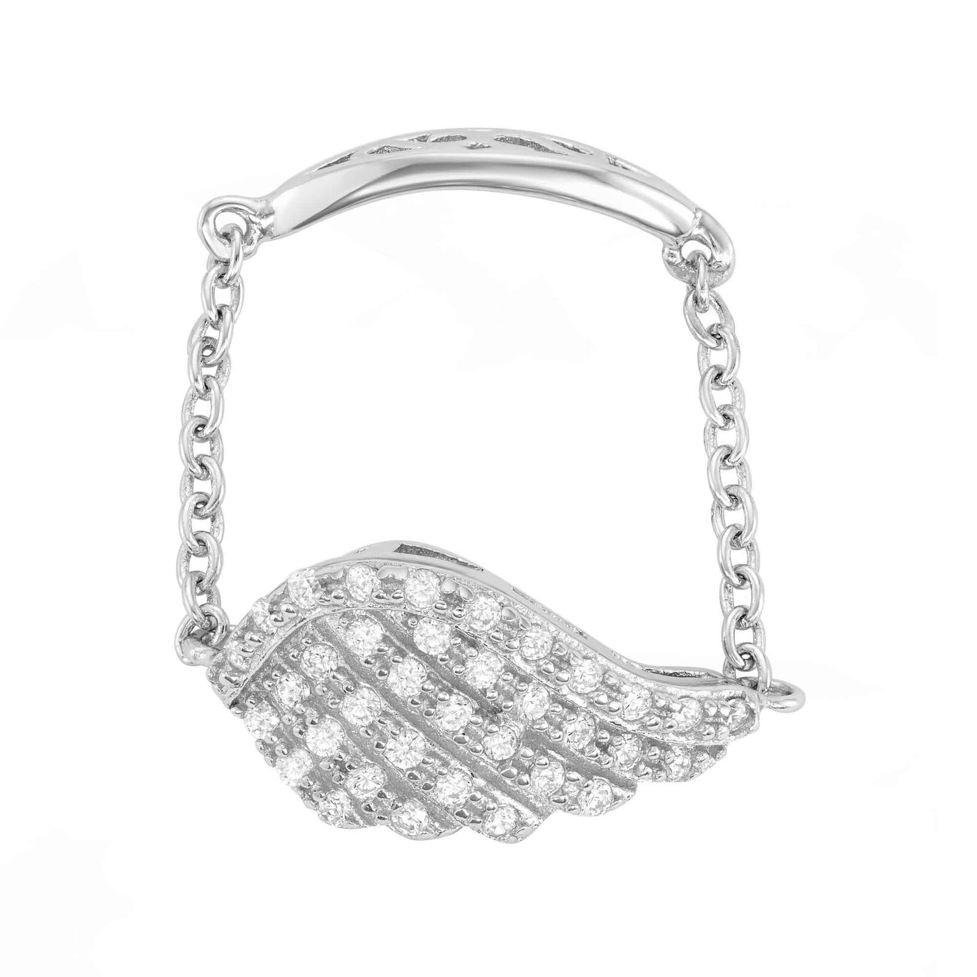 Rebecca Sloane Silver Angel Wing Chain Ring With CZ Stones