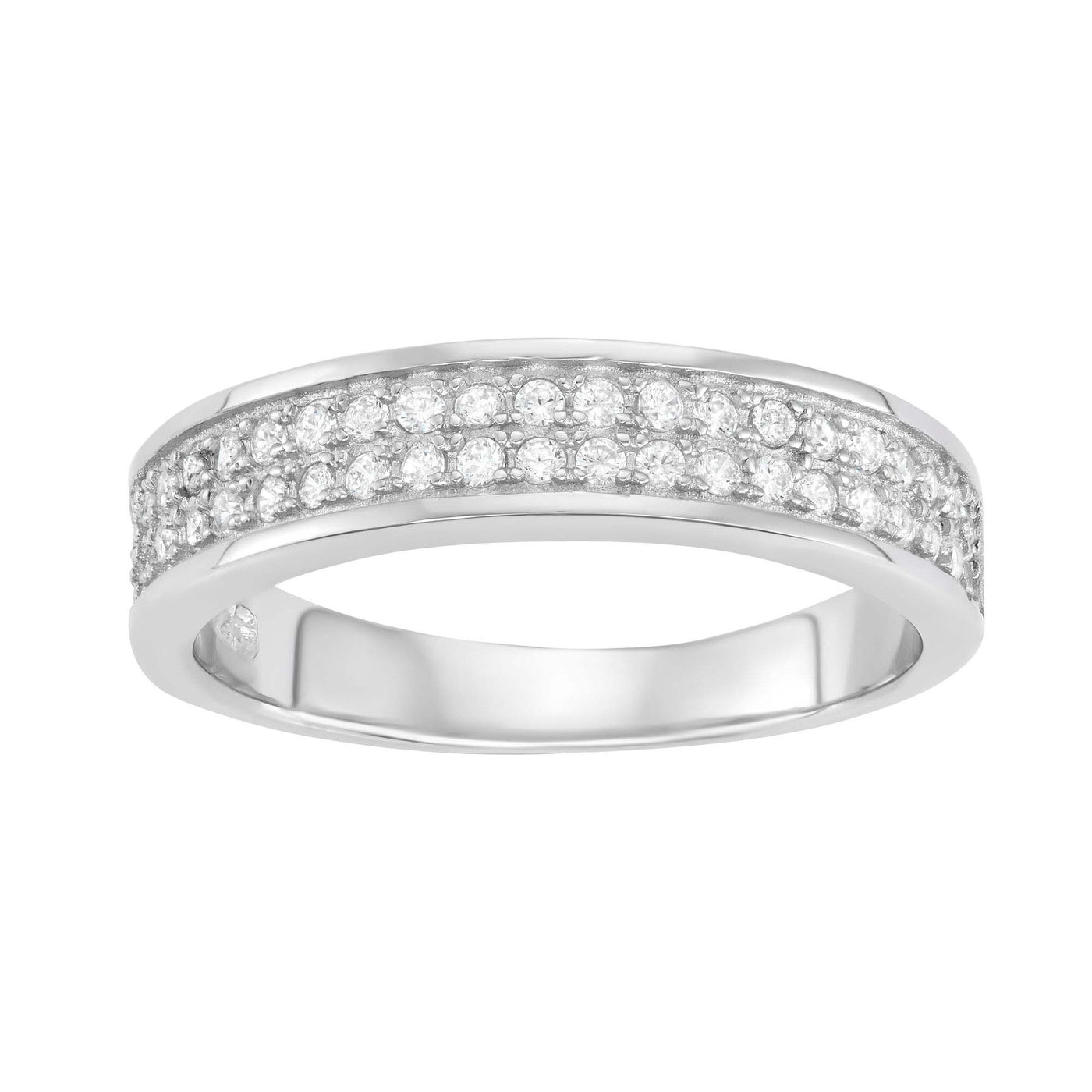 Rebecca Sloane Silver Double Layered Band Ring With CZ Stones