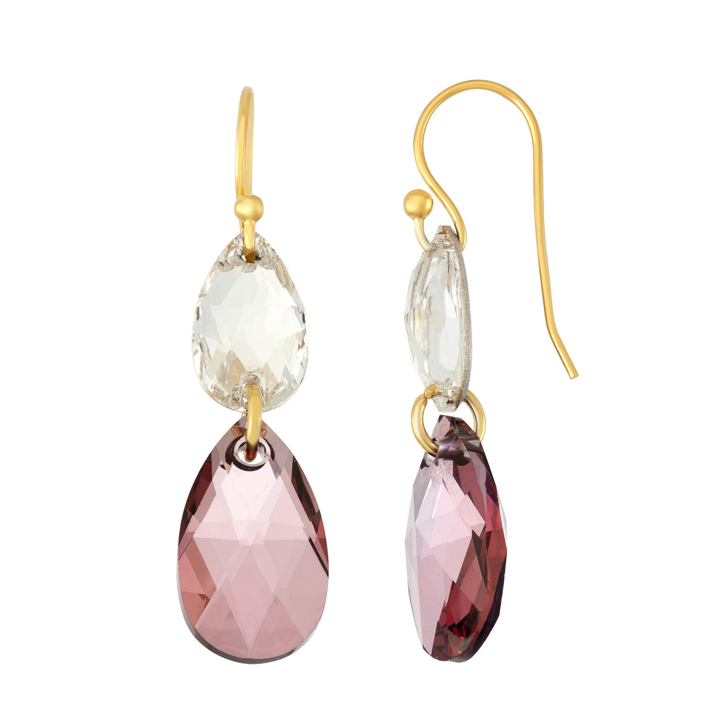 Rebecca Sloane Gold Plated Silver Pink Crystals Tear Drop Earring