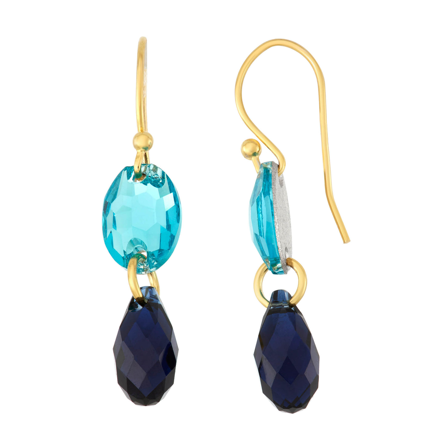 Rebecca Sloane Gold Oval Tear Drop Earring With Indigo Crystals