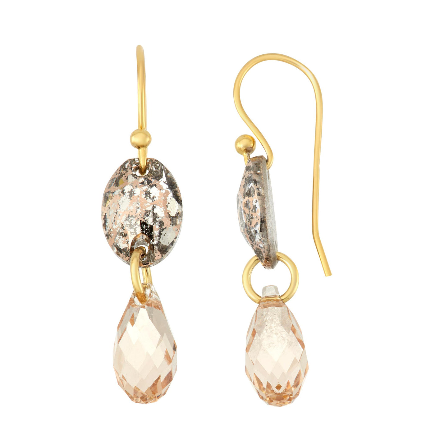 Rebecca Sloane Gold Oval Tear Drop Earring With Rose Crystals
