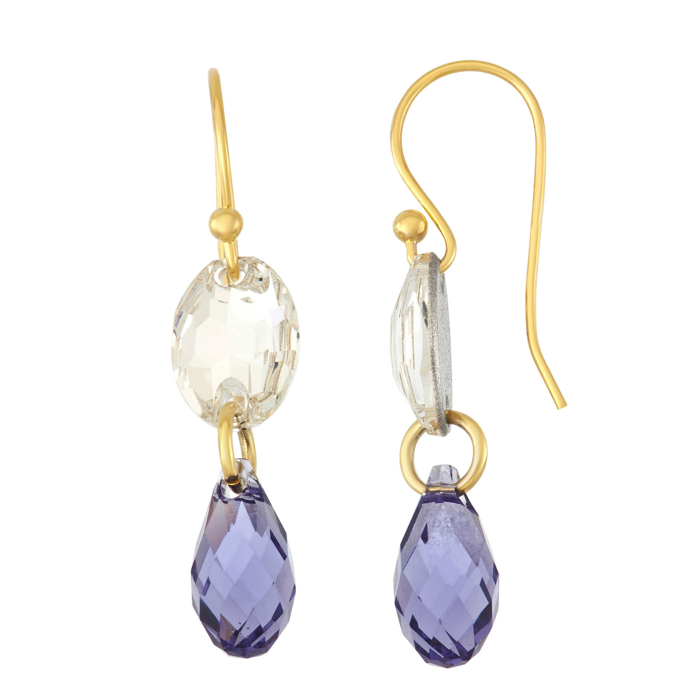Rebecca Sloane Gold Oval Tear Drop Earring With Purple Crystals