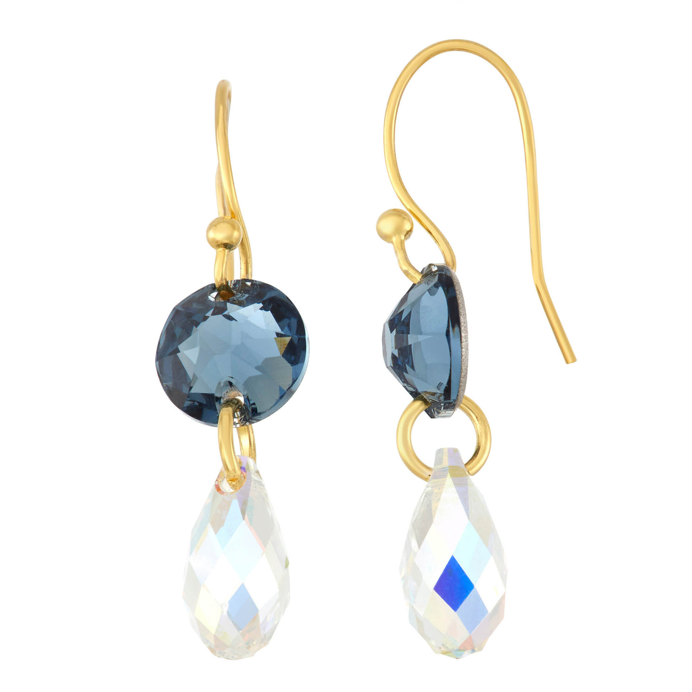 Rebecca Sloane Gold Circle And Pear Drop Blue Crystal Earring