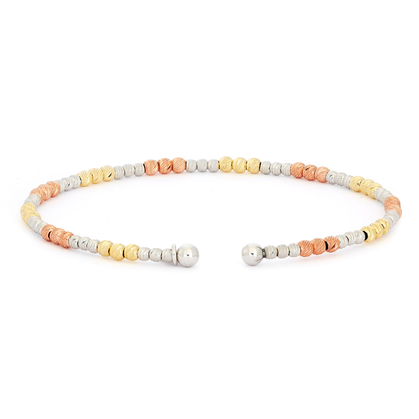 Rebecca Sloane Tri-Color Silver Station Bangle with Faceted Beads