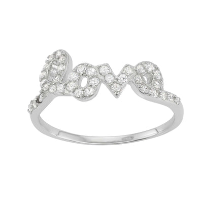 Rebecca Sloane Sterling Silver Love Saying Ring With CZ Stones