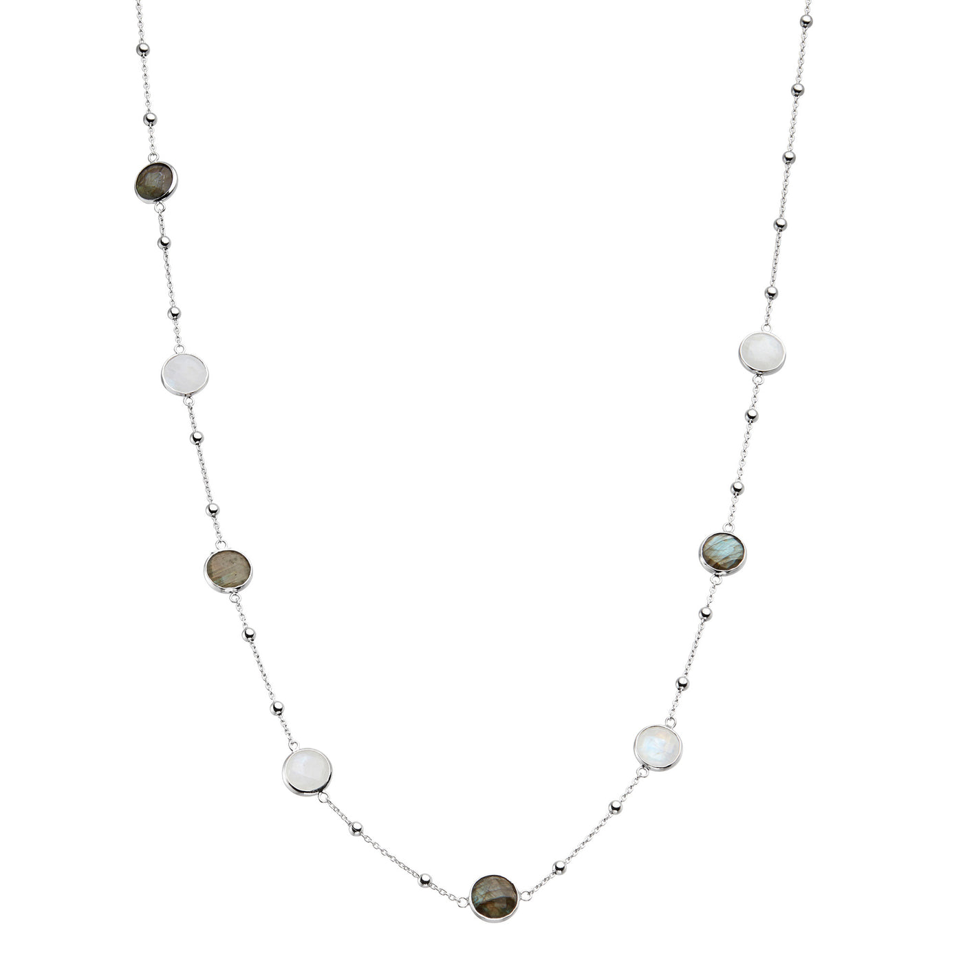 Rebecca Sloane Silver Bezel Necklace With Labradorite & Moonstone