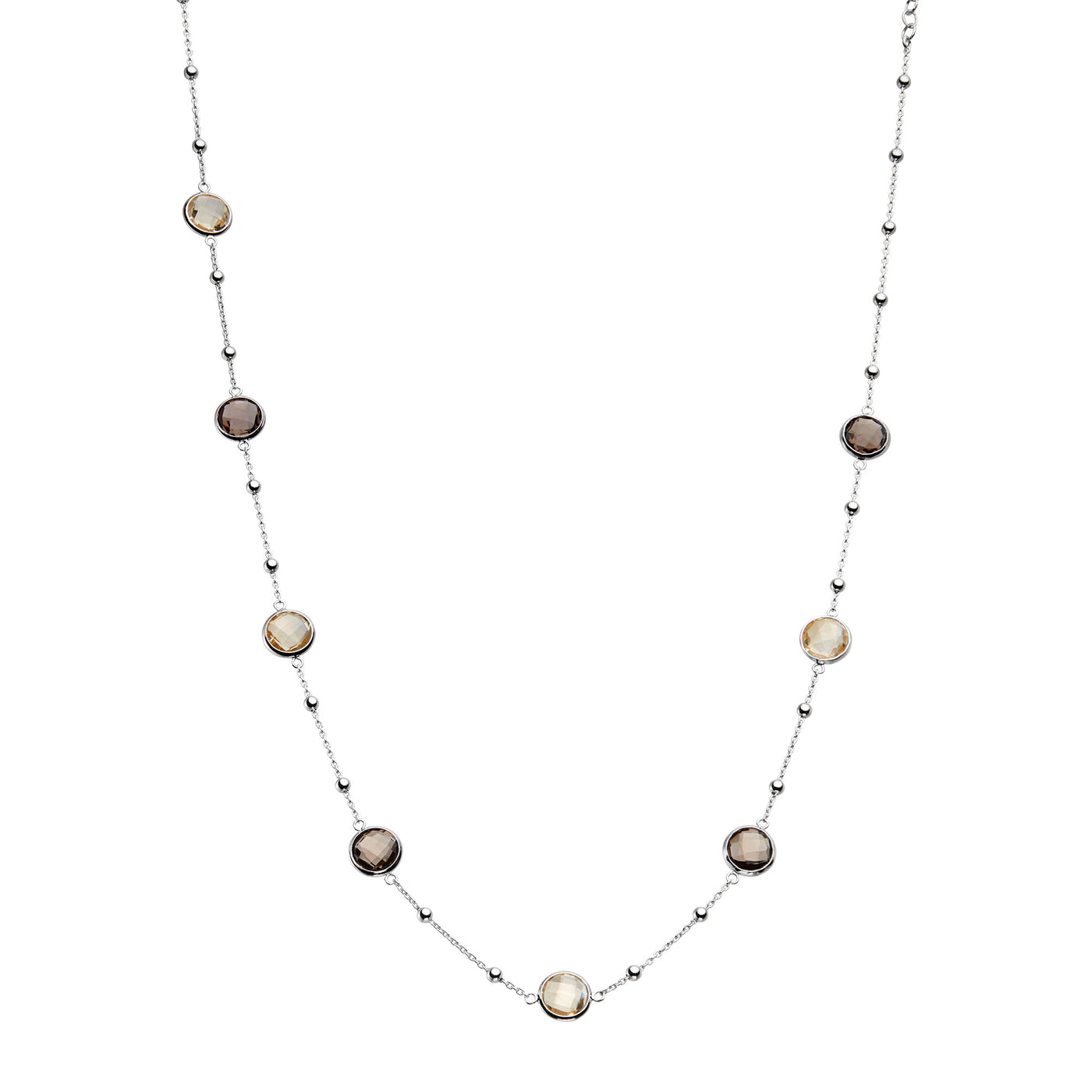 Rebecca Sloane Silver Bezel Necklace With Smoky Citrine Gemstones