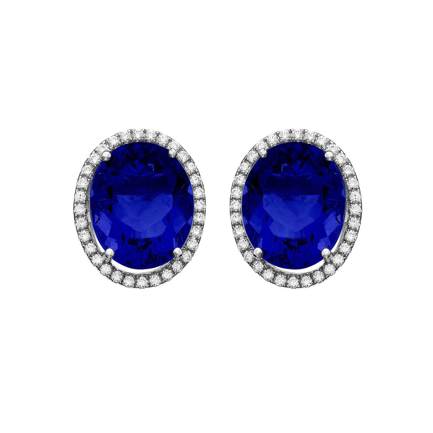 Rebecca Sloane Silver Large Oval Blue Obsidian Pave CZ Earring