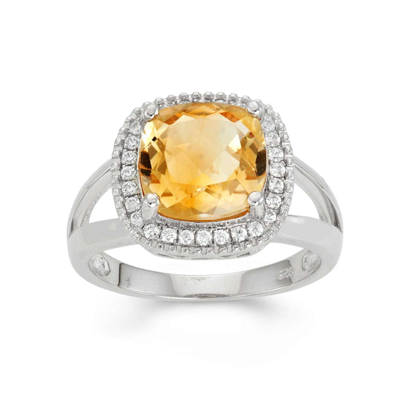 Rebecca Sloane Silver Ring With Square Faceted Citrine and CZ