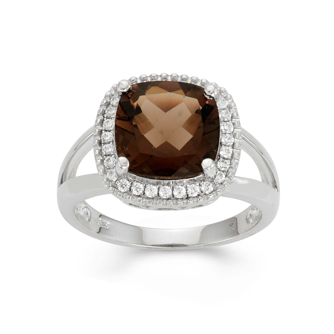 Rebecca Sloane Silver Ring With Square Faceted Smoky Topaz & CZ
