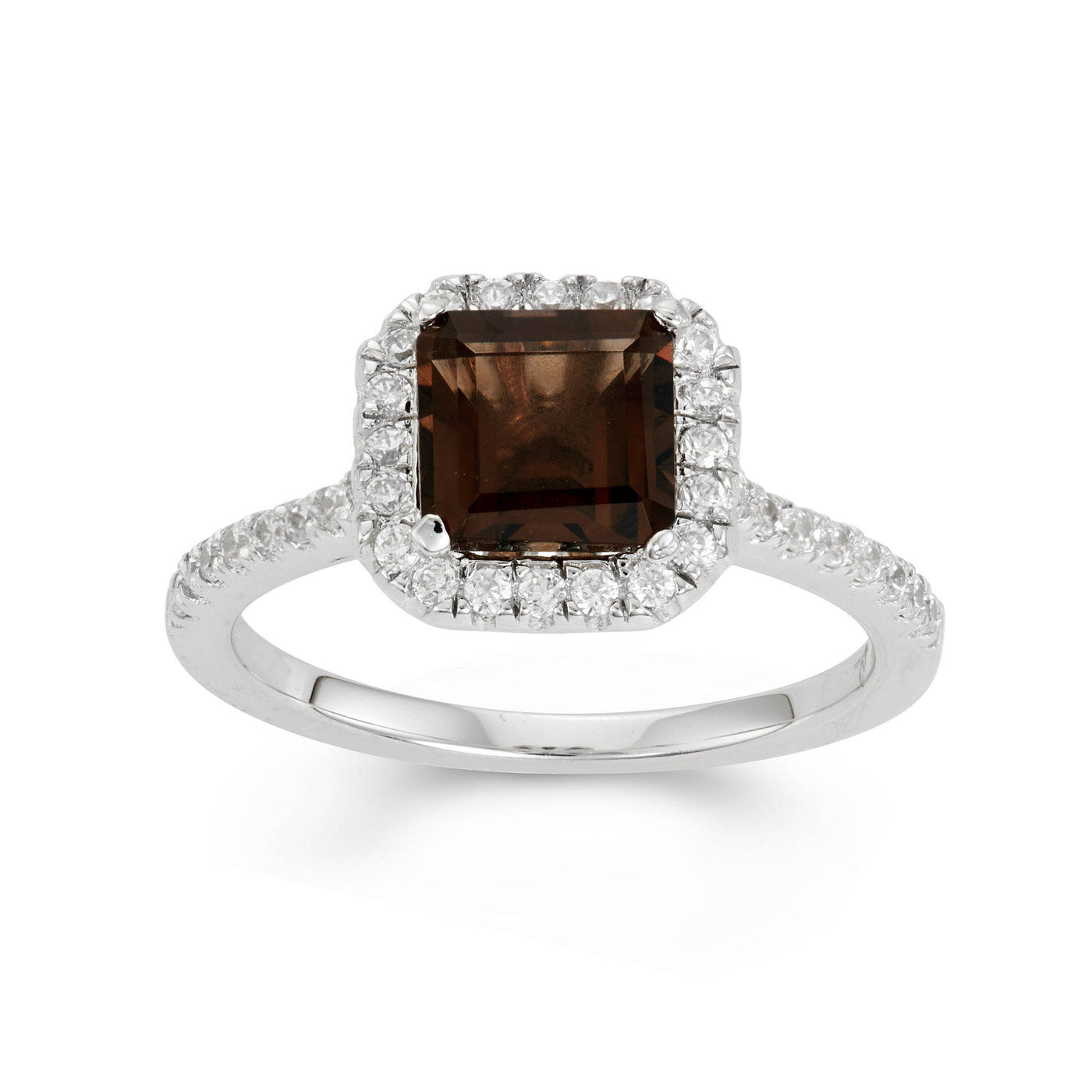 Rebecca Sloane Silver Ring With 8mm Square Cut Smoky Topaz